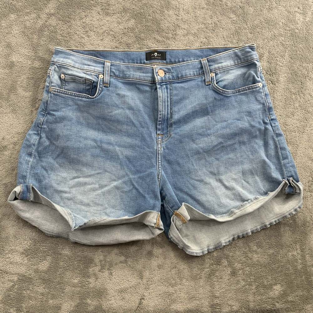 7 For All Mankind Cuffed Mid Roll Jean Shorts Women’s Size 33 Casual Blue Jorts